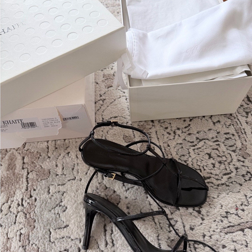 KHAITE Black Patent Strappy Stiletto Cage Sandals - Picture 11 of 12
